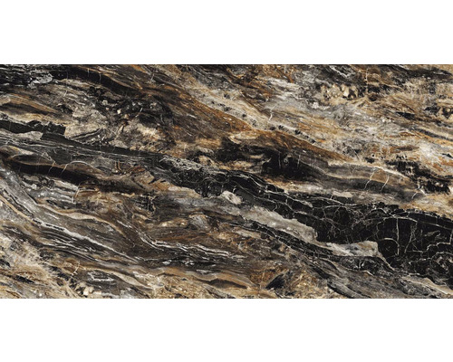 Gresie / Faianță porțelanată Fossil Nero High Gloss rectificată 80x160 cm