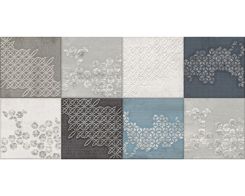 Faianță decorativă rectificată Mirage Grey Decor 1 30x60 cm Plăci decorative de perete cu modele geometrice