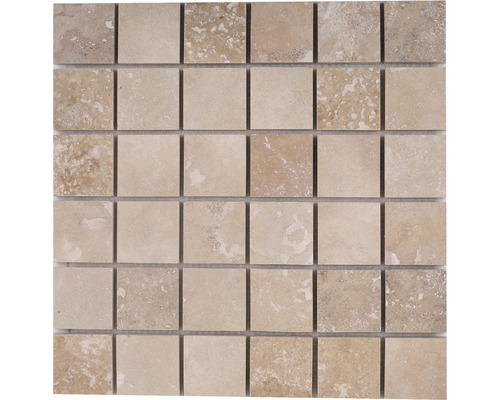 Mozaic travertin rustic maro/bej 30,5x30,5 cm Placă mozaic din travertin cu pietre pătrate