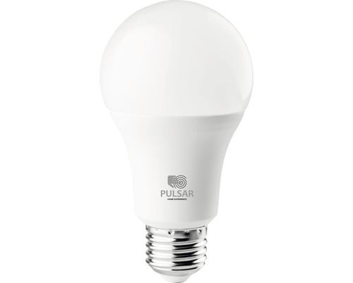 Bec LED RGBW Pulsar E27 10W 800 lumeni, glob mat A60, conexiune WiFi & Bluetooth Logo Pulsar Home Experience pe un bec LED