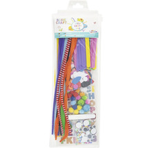 Set de artizanat Mega Craft Bag cu curățătoare de pipe, bețe de lemn, pompoane și ochi mobili în ambalaj transparent