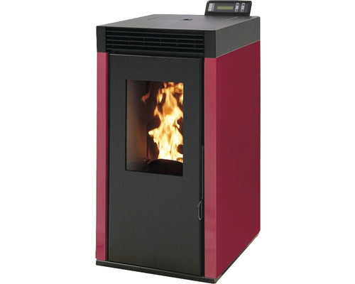 Șemineu pe peleți Interstoves Marina 7,4 kW bordeaux, aprindere electrică, 82,1x42,6x47,2 cm Șemineu pe peleți cu fereastră de vizionare și control digital