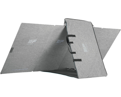 Logo EcoFlow pe un sistem solar portabil cu geantă de transport