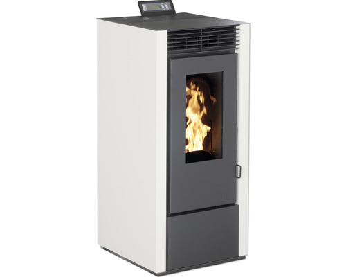 Șemineu pe peleți Interstoves Marina 10 kW alb, aprindere electrică, 107,3x49x50,3 cm Șemineu pe peleți cu afișaj și foc aprins