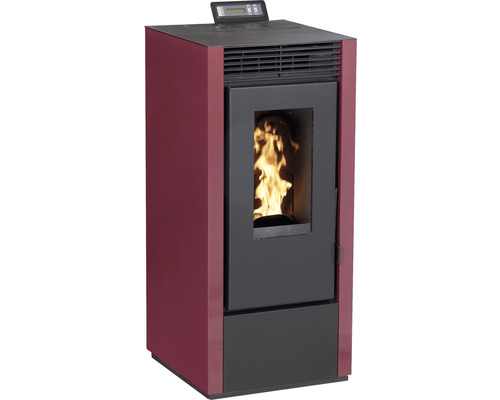 Șemineu pe peleți Interstoves Marina 10 kW bordeaux, aprindere electrică, 107,3x49x50,3 cm Șemineu pe peleți cu panou de control digital și flăcări arzând