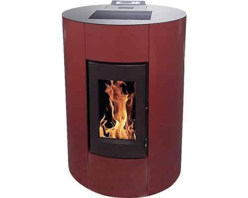 Șemineu pe peleți Interstoves Aurelia 11,4 kW bordeaux, aprindere electrică, 100,7x70,4x54,8 cm Șemineu pe peleți cu flăcări în interior