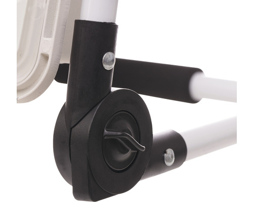 Imagine detaliată a unei piese de mobilier cu conector negru și mecanism de ajustare