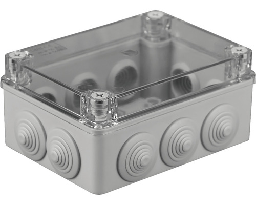 Doză aplicată pentru legături Pawbol 150x110 mm IP65 gri, cu capac transparent Carcasă goală cu capac transparent pentru instalații electrice