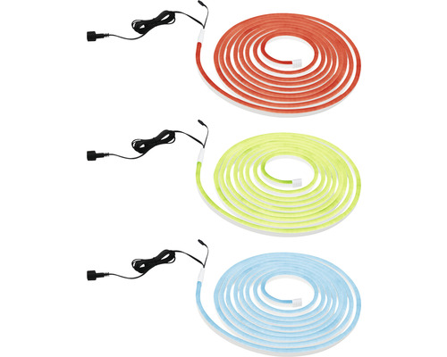 Trei tuburi luminoase cu LED-uri în diferite culori, cu cablu de alimentare