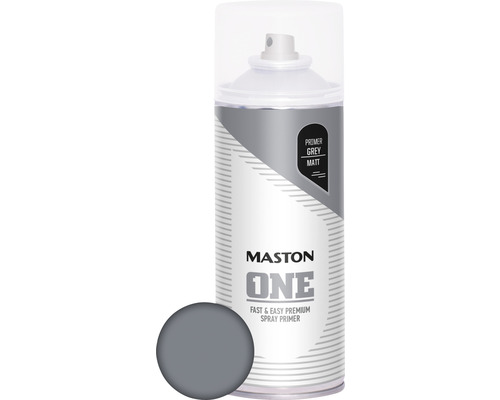 Lac spray pentru grunduire ONE Maston gri 400 ml Spray grund Mastons One gri mat într-o cutie.
