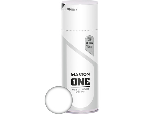 Lac spray Maston ONE alb satinat RAL 9003 400 ml Spray Mastons One, alb semnal RAL 9003, satinat
