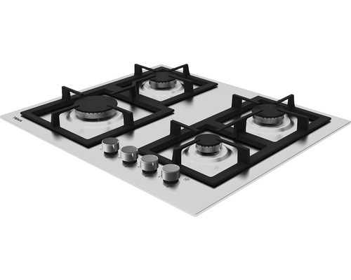 Plită pe gaz din oțel inoxidabil cu patru arzătoare și butoane de control
