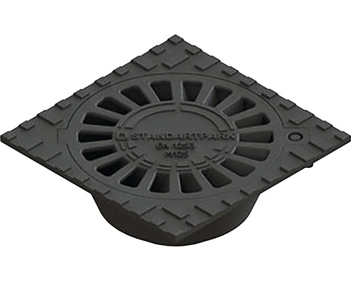 Sifon terasă fontă VODALAND grătar fontă 400x400 mm ieșire verticală Ø 160 mm Sifon de pardoseală pătrat din plastic