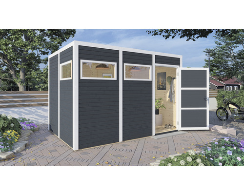 Cabină de grădină cu ferestre și ușă deschisă