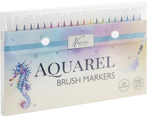 Set 20 markere acuarelă Set de markere pensulă acuarelă cu douăzeci de markere și pensulă cu apă