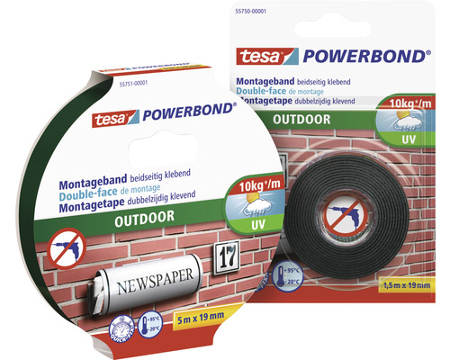Bandă de montaj tesa® Powerbond pentru exterior 19 mm x 1,5 m Bandă de montaj Tesa Powerbond pentru exterior, două role