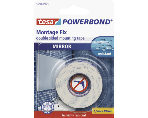 Bandă adezivă montaj oglinzi tesa® Powerbond albă 19 mm x 1,5 m Tesa Powerbond Montage Fix Oglindă bandă de montaj cu două fețe, 1,5 metri pe 19 milimetri