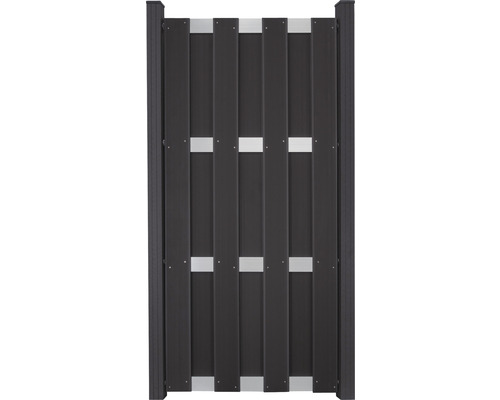 Panou gard GroJa Merano fără bară stâlpi WPC 84,3x180 cm antracit/argintiu Poartă de grădină din plastic cu întărituri din aluminiu