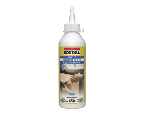 Adeziv SOUDAL 65A pentru lemn rezistent la apă clasa D3 750 ml Sticlă de adeziv pentru lemn rezistent la apă Soudal