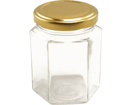 Borcan hexagonal din sticlă cu capac cu filet