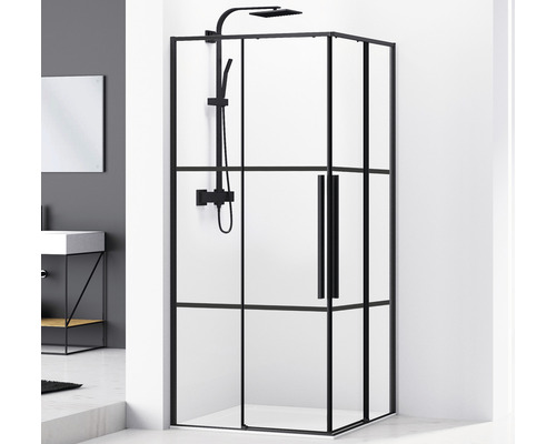 Cabină de duș pătrată Belform Infinity 80x80x200 cm sticlă transparentă, profil negru