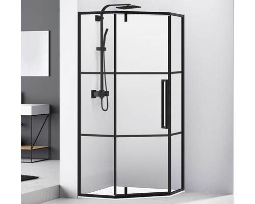 Cabină de duș pentagonală Belform Infinity 80x80x200 cm sticlă transparentă, profil negru
