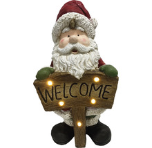 Figurină Moș Crăciun cu semn de bun venit și iluminare