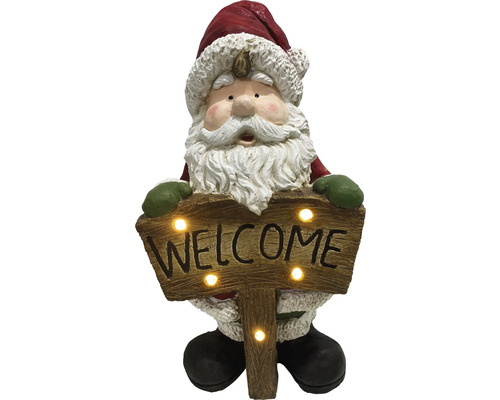 Figurină Moș Crăciun cu semn de bun venit și iluminare
