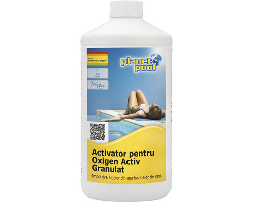 Activator pentru granulat de oxigen activ, 1 l Activator pentru oxigen activ granulat Planet Pool în sticlă albă