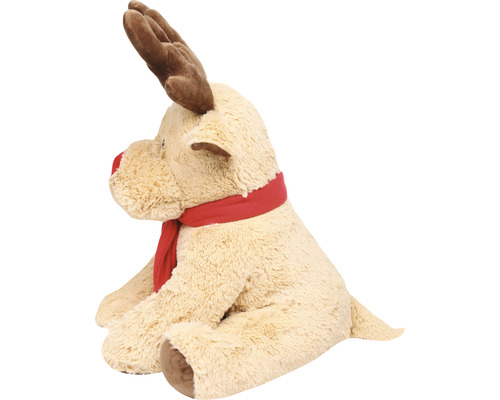 Reniță de pluș cu eșarfă roșie și coarne maro