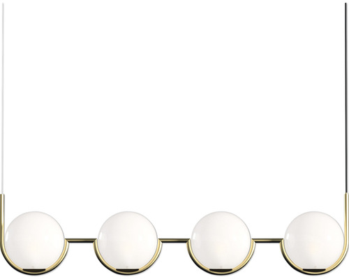 Lampa suspendată cu patru abajururi rotunde din sticlă albă