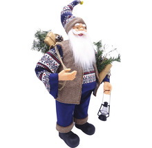 Moș Crăciun decorativ cu cadou, brad și lanternă