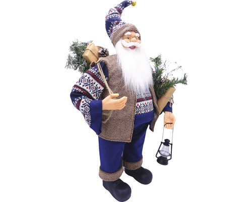 Moș Crăciun decorativ cu cadou, brad și lanternă