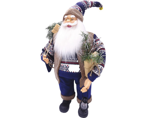 Moș Crăciun decorativ cu căciulă, barbă, cadouri și lanternă