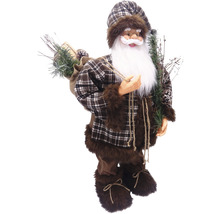 Moș Crăciun decorativ cu sac și haine în carouri ca decorație de Crăciun