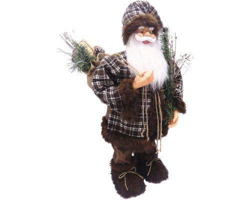 Moș Crăciun decorativ cu sac și haine în carouri ca decorație de Crăciun