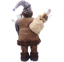 Figurină decorativă Moș Crăciun cu pălărie în carouri și sac