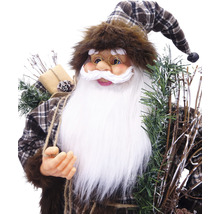 Moș Crăciun decorativ cu pălărie în carouri, barbă și decorațiuni