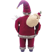 Vedere din spate a unei figurine Moș Crăciun cu sac și căciulă ascuțită