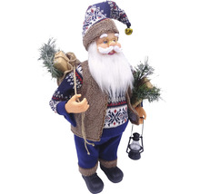 Moș Crăciun decorativ cu barbă, căciulă, vestă, sac și felinar