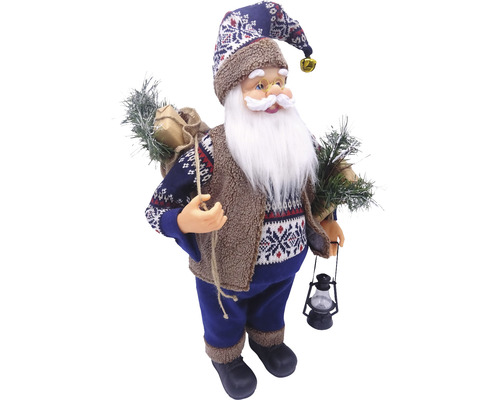 Moș Crăciun decorativ cu barbă, căciulă, vestă, sac și felinar