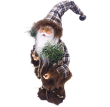 Figurină Moș Crăciun cu pălărie și haină în carouri ca decorație de Crăciun