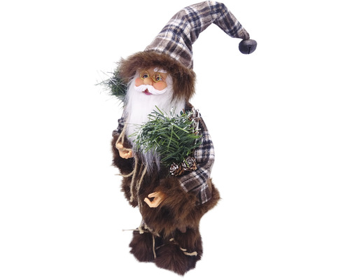 Figurină Moș Crăciun cu pălărie și haină în carouri ca decorație de Crăciun