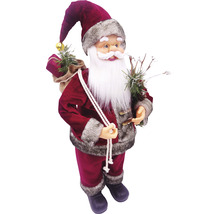 Figurină Moș Crăciun cu sac de cadouri și ramuri de brad