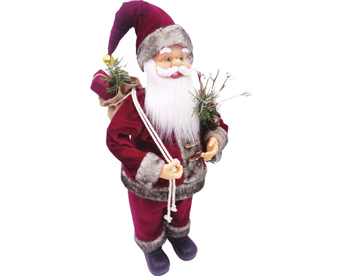 Figurină Moș Crăciun cu sac de cadouri și ramuri de brad