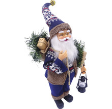 Moș Crăciun decorativ cu felinar, sac și brad pentru decorațiuni de Crăciun.