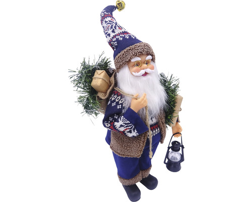 Moș Crăciun decorativ cu felinar, sac și brad pentru decorațiuni de Crăciun.