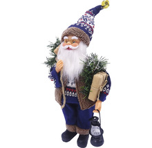 Figurină decorativă Moș Crăciun cu căciulă, barbă, lanternă și cadou