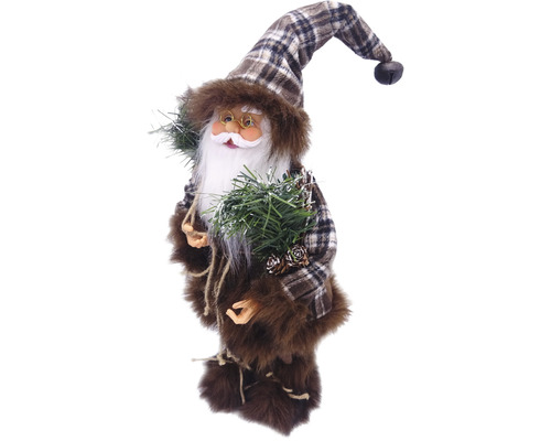 Moș Crăciun decorativ cu căciulă și haină în carouri pentru perioada Crăciunului