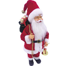 Figurină Moș Crăciun cu sac de cadouri și clopoțel